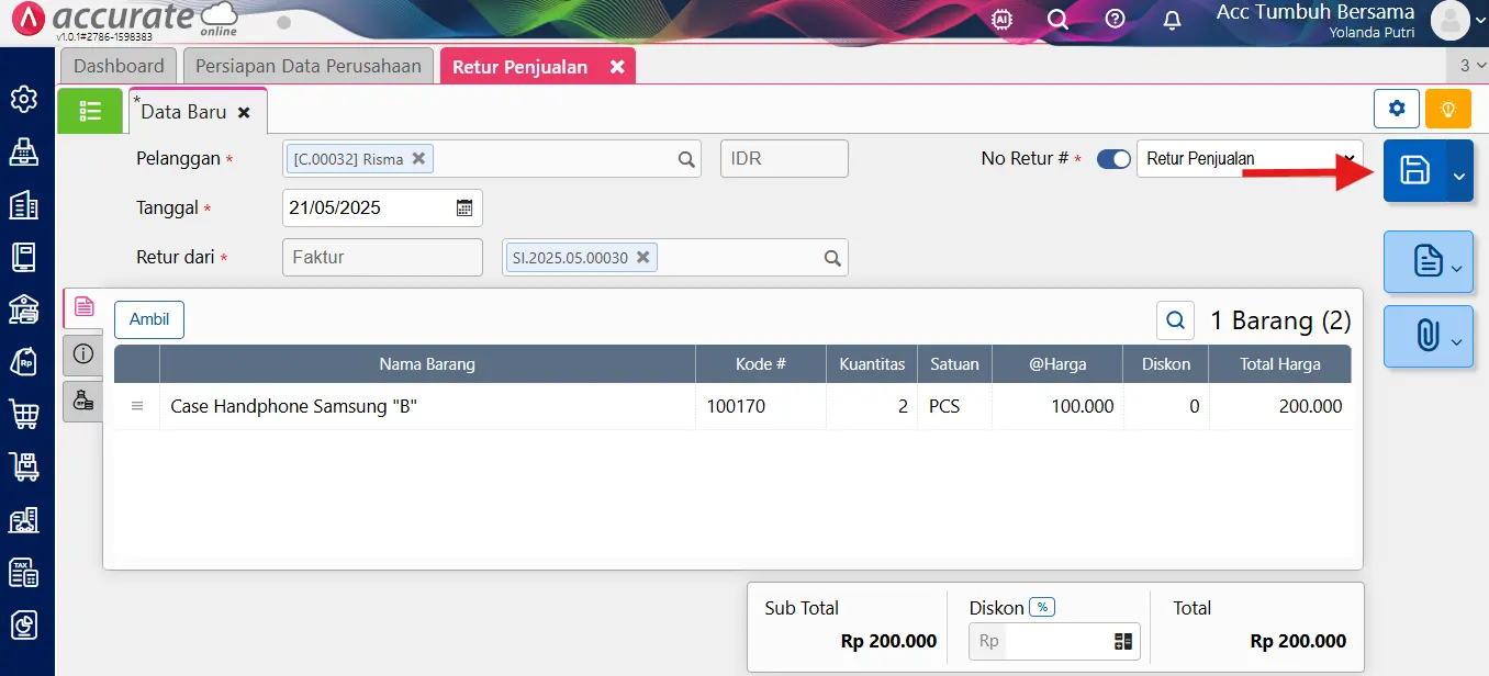 5 Retur Penjualan dari faktur yang sudah lunas